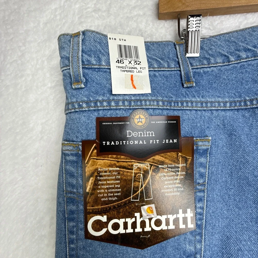 Carhartt Traditional Fit Jeans Mens 46X32 Light Wash Denim B18‎ STW NOS NWT